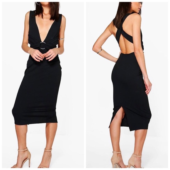 ASOS Dresses & Skirts - Last one! NWT black plunging open back midi dress